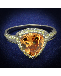Ring 925 Sterling Silver Ruthenium AAA Grade CZ Champagne