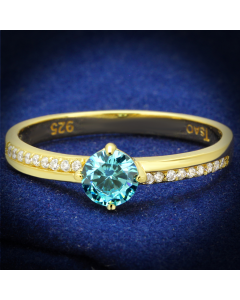 Ring 925 Sterling Silver Gold AAA Grade CZ Sea Blue