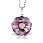 14K WHITE GOLD NECKLACE ROUND AMETHYST CERTIFIED