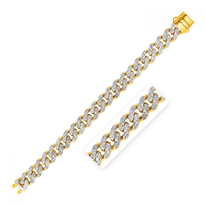 14K TWO TONE GOLD CURB CHAIN BRACELET WITH DIAMOND PAVE LINKS-8.5''
